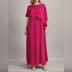 Uoozee Fuchsia Maxi Dress Small NWT Draped Cape Overlay Elegant